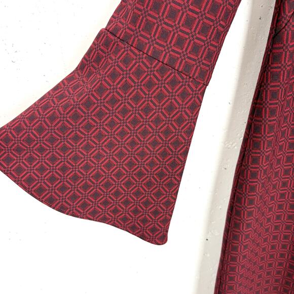 Shoshanna Womens Bell Sleeve Shift Dress Red Geometric Print Back Zip Size 4 - Picture 7 of 7
